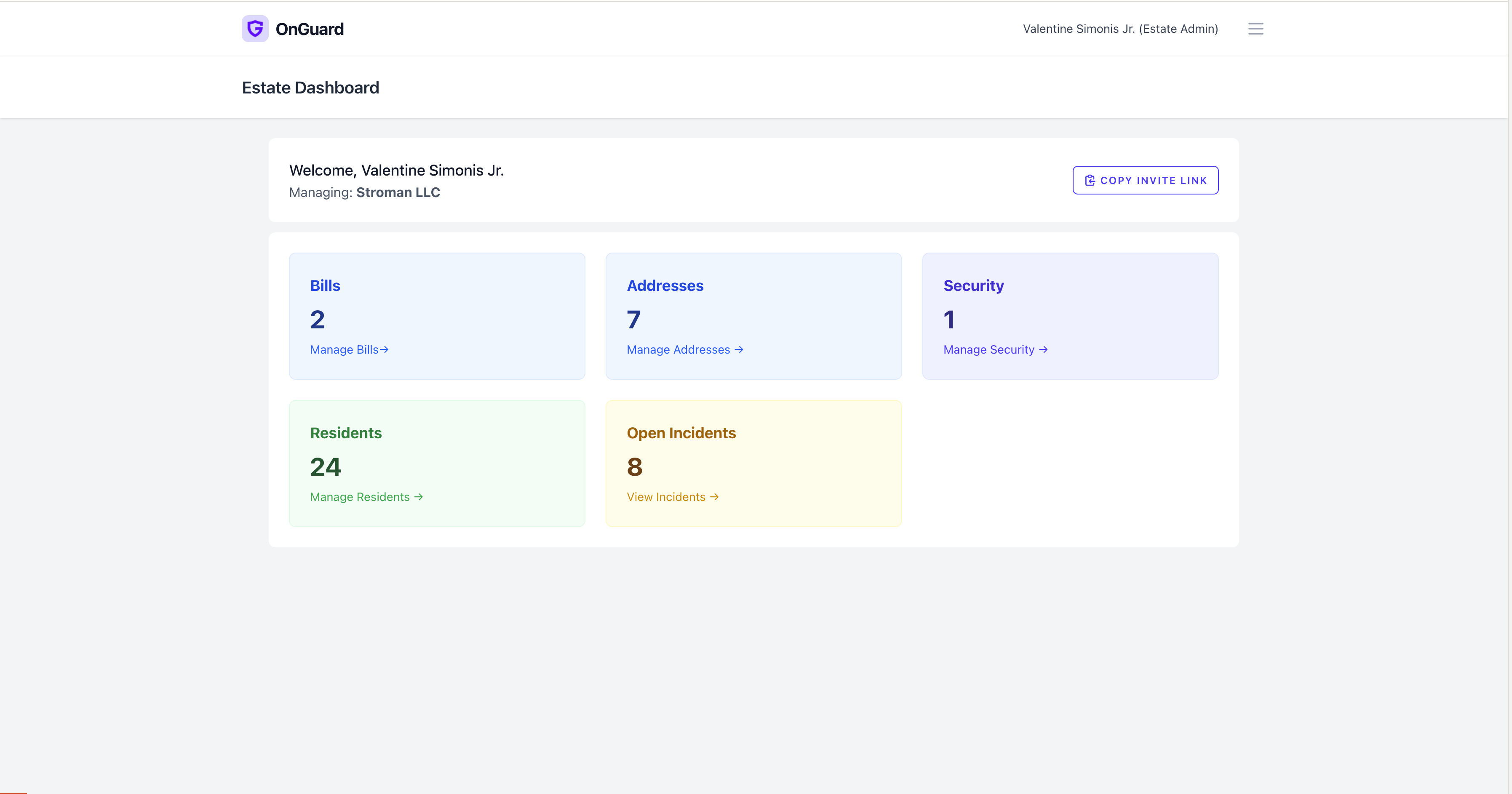 On Guard Dashboard Preview